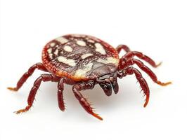 Close-up view of a brown dog tick on a white background photo