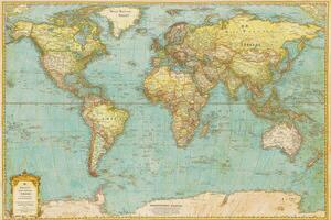 Detailed historical world map depicting continents and oceans photo