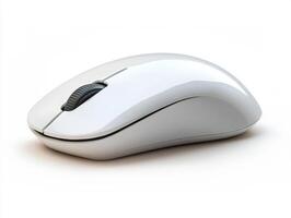 Simple white computer mouse on a plain background photo