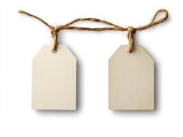 Blank tags hanging from string for labeling and organization photo