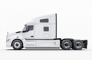 White semi-truck parked in a minimalist setting photo