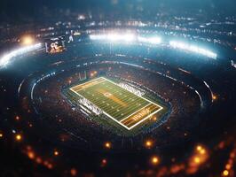 Exciting football game under bright stadium lights at night photo