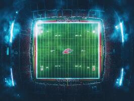 Spectacular aerial view of a football stadium during a night game photo