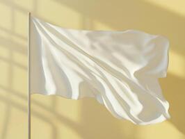 Waving white flag against a soft yellow background with shadows photo