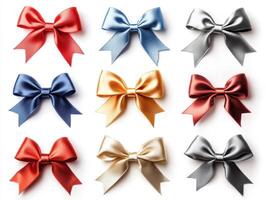 Variety of colorful decorative bows arranged in grid pattern photo