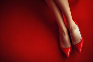 Elegant red heels on a vibrant red carpet setting photo