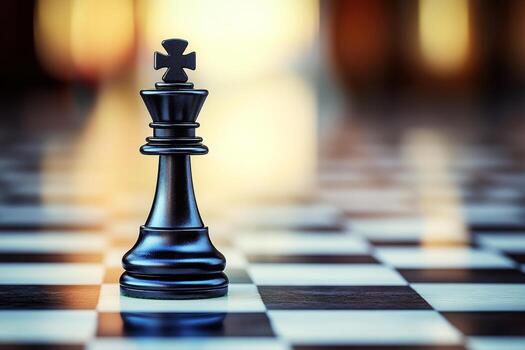 Chess king on a patterned board during a quiet evening photo
