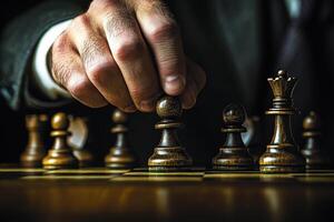 Strategic move in a chess game during an evening match photo