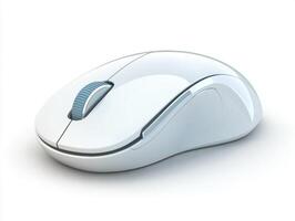 Modern white computer mouse with sleek design and scroll wheel photo