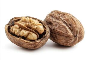 Fresh walnuts on a white background showcasing their texture photo