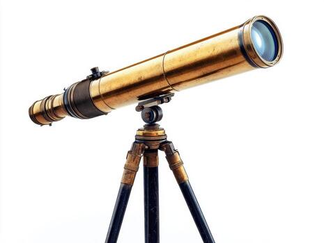 Vintage telescope on tripod with brass finish designed for exploration photo