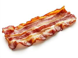 Crispy bacon slice on white background highlighting texture and color photo