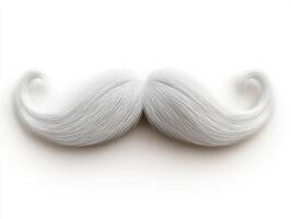 Intricately styled white mustache against a white background photo
