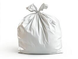 Large white garbage bag filled with waste in a clean environment photo