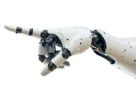 Robotic hand pointing, showcasing advanced technology in motion photo