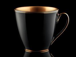 Elegant black cup with gold accents on a reflective surface photo