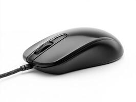Black wired computer mouse on a white background photo