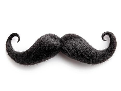 Unique black mustache with curled tips displayed on white background photo