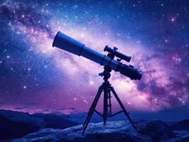 Stargazing through a telescope under a vibrant cosmic sky photo