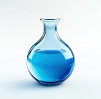 Blue liquid in a round glass container on a light background photo