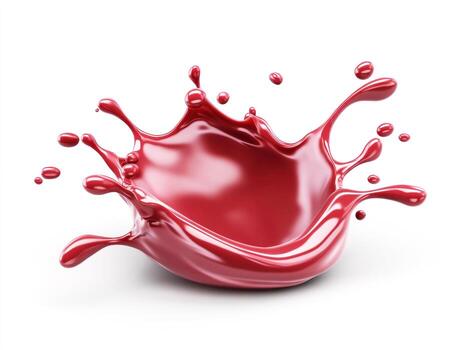 Red liquid splash creates an artistic pattern on a white background photo
