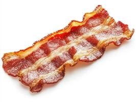 Crispy cooked bacon strip on a white background photo