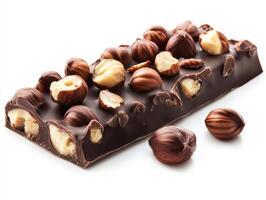 Delicious chocolate bar with hazelnuts and almonds for snacking photo