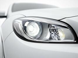 Close-up view of a sleek modern car headlight design photo
