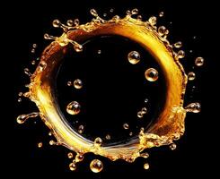 Dynamic splash of golden liquid creating a circular pattern photo