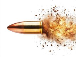 Bullet in motion with explosive effects creating a dynamic display photo