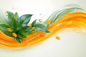 Nature-Inspired Abstract Design with Green Leaves and Orange Swirls for Creative Projects photo
