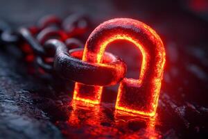 Glowing Red Horseshoe Magnet Amidst Metallic Chains for Science and Engineering Concepts photo