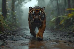 Majestic Tiger in Misty Jungle - Wildlife and Nature Photography for Prints, Posters, and Conservation Awareness photo