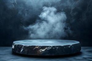 Mysterious Foggy Stone Platform for Product Display or Fantasy Background photo
