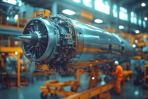 Industrial Jet Engine Assembly in a Factory Setting for Aerospace Innovation and Engineering photo