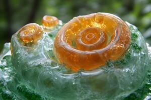 Abstract Art of Vibrant Glass Sculpture in Nature Setting for Creative Design photo