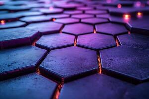 Futuristic Abstract Hexagonal Pattern with Neon Lights - Ideal for Tech Design photo