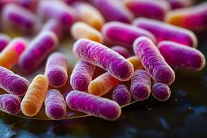 Vibrant Microbial Life Detailed View of Colorful Bacteria or Microbes for Scientific Research photo