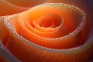 Close-Up of Dew-Kissed Orange Rose Petals for Nature and Romantic Designs photo