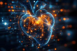 Futuristic Digital Heart Visualization with Glowing Network Connections for Medical Innovations photo