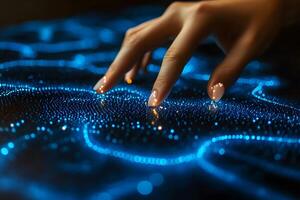 Futuristic Touch Technology Interactive Digital Interface with Glowing Blue Lights photo