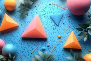 Geometric Abstract Composition with Colorful Shapes and Greenery photo