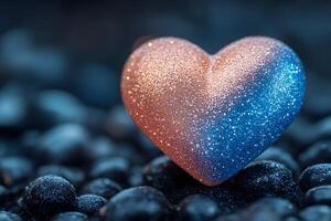Glittering Heart on Pebble Background - Romantic and Vibrant Design for Valentine's Day Decor photo
