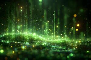 Futuristic Digital Landscape with Green Light Particles for Technology Design photo