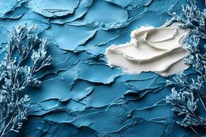Abstract Winter Texture Design with White Cream on Blue Background for Posters photo