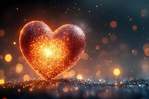 Radiant Sparkling Heart with Warm Bokeh Background for Romantic Design photo