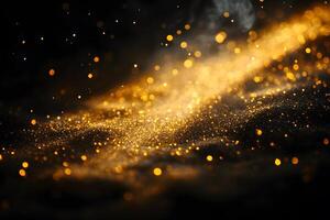 Glowing Golden Particles on Dark Background for Festive Design and Abstract Art photo
