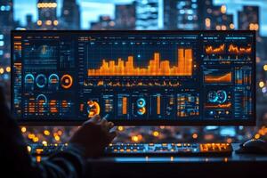 Futuristic Data Analysis in a Cityscape Technology and Analytics for Business Insights photo