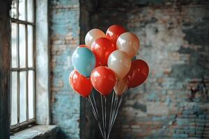 Rustic Urban Decor Colorful Balloons in Vintage Loft Setting photo