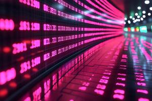 Abstract Digital Display with Neon Pink Numbers for Technology and Finance Design photo